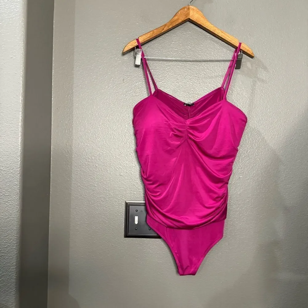 Express Body Contour Hot fuchsia Pink Ruched Cami Bodysuit Tank Top Valentine’s